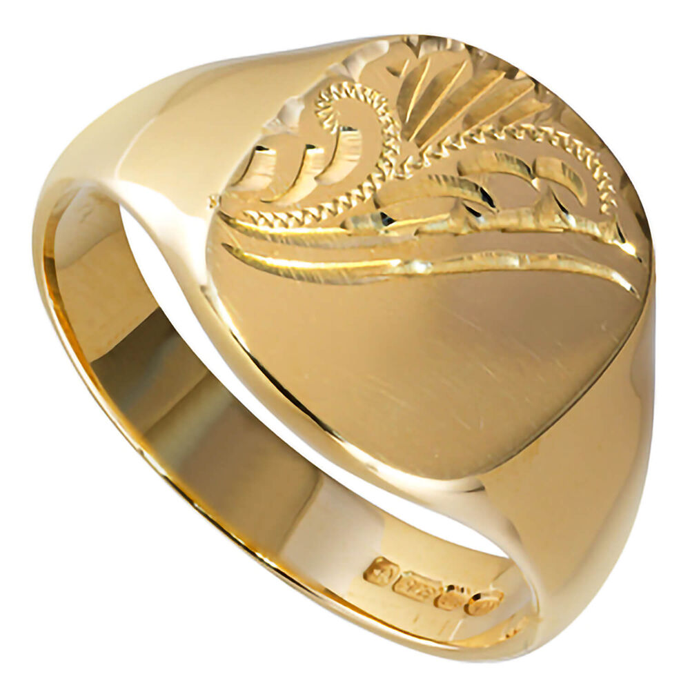 Men's 9ct gold embossed signet ring image number 0