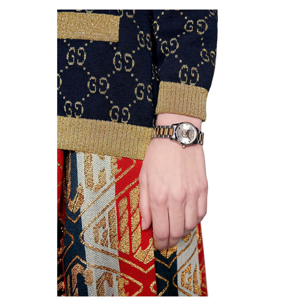 Gucci G-Timeless Feline (Cat) Two Tone Steel 27mm Ladies' Watch image number 3