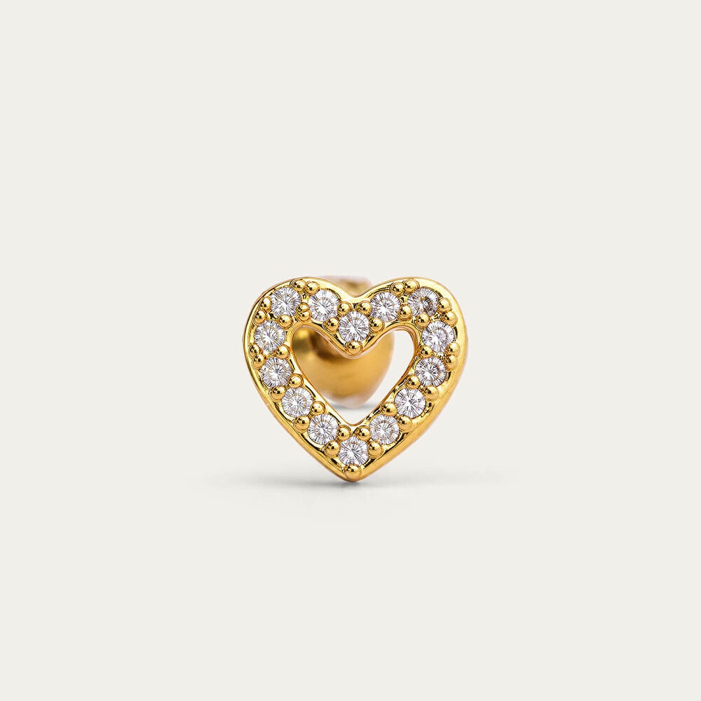 Yellow Gold Plated Sterling Silver Cubic Zirconia Open Heart Single Stud Earring