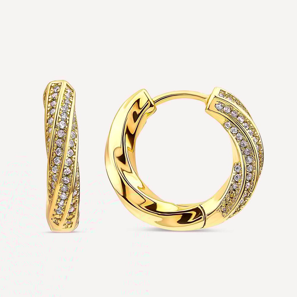 Yellow Gold Plated Sterling Silver Cubic Zirconia Twist Hoop Earrings