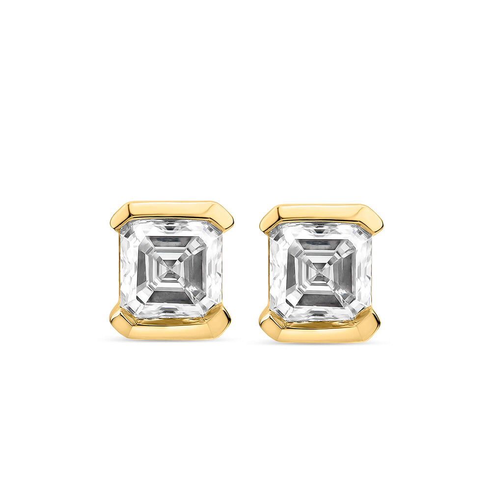 Born 1ct Classic 9ct Yellow Gold Lab Grown 1.00ct Asscher Cut Diamond Stud Earrings image number 0