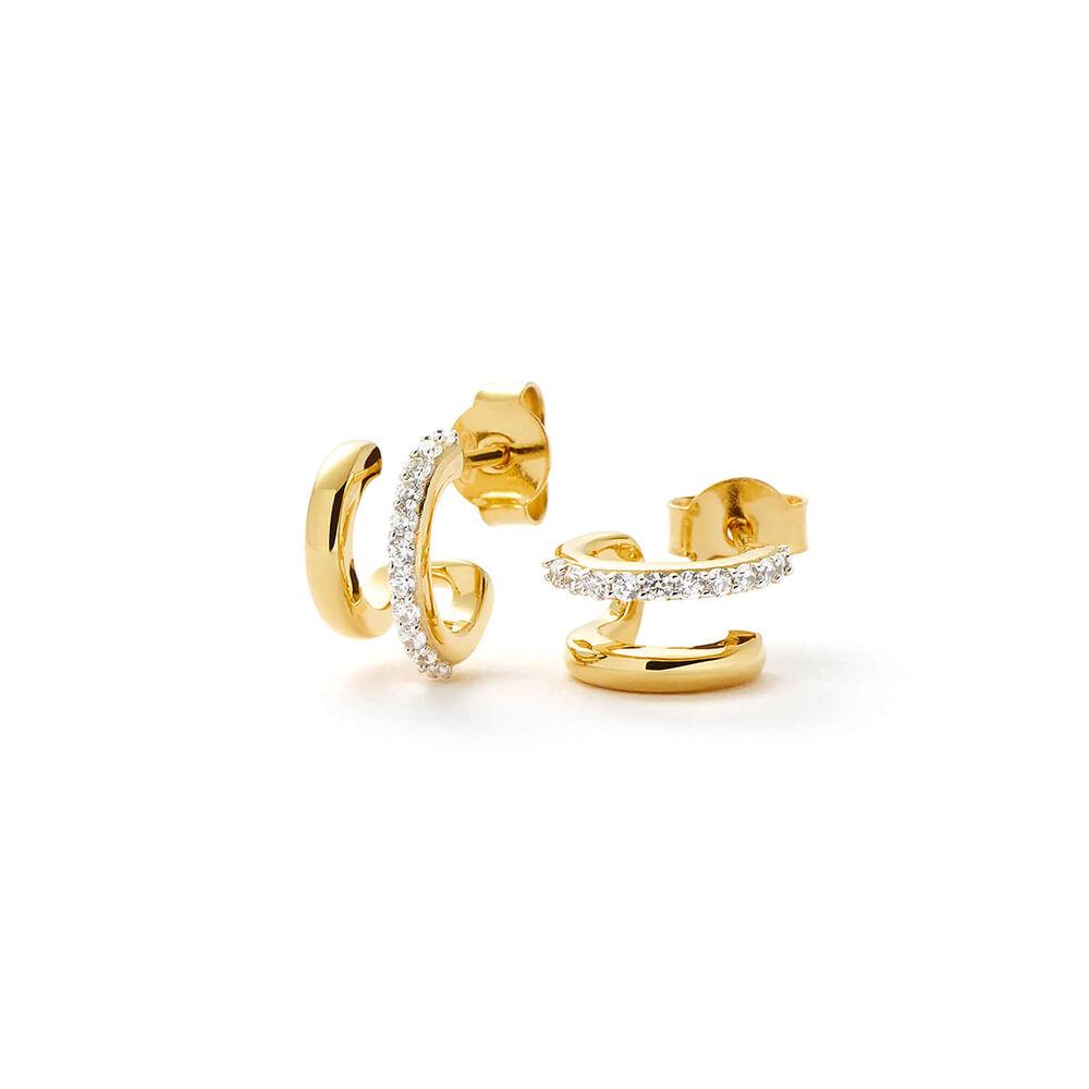 Missoma 18ct Gold Vermeil Sterling Silver Cubic Zirconia Classic Double Huggie Earrings
