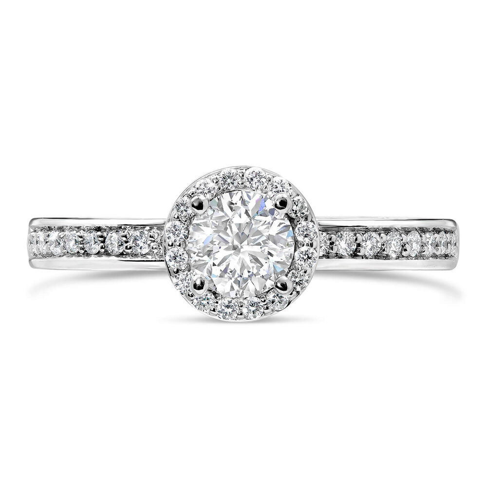 Northern Star 18ct White Gold 0.75ct Diamond Round Halo & Shoulders Ring image number 1