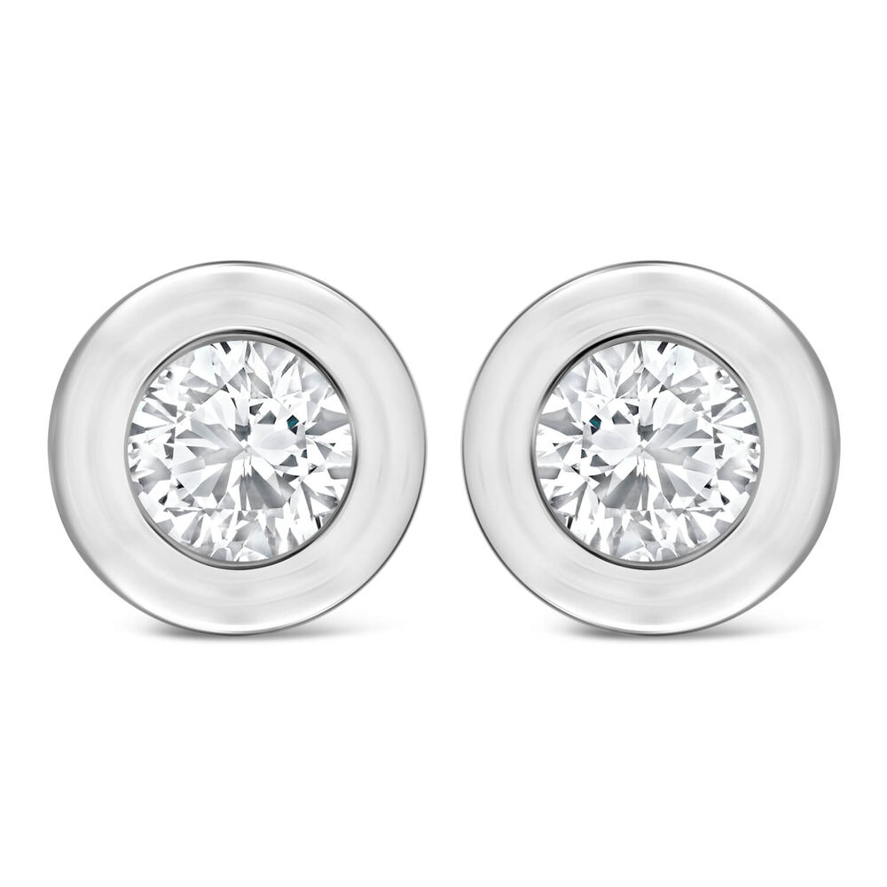 9ct White Gold Rubover Cubic Zirconia Stud Earrings image number 0