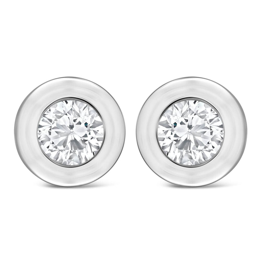 9ct White Gold Rubover Cubic Zirconia Stud Earrings image number 0