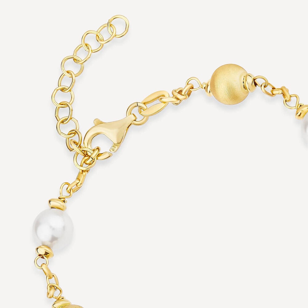 Yellow Gold Plated Sterling Silver Pearls & Matte Beads Bracelet image number 3