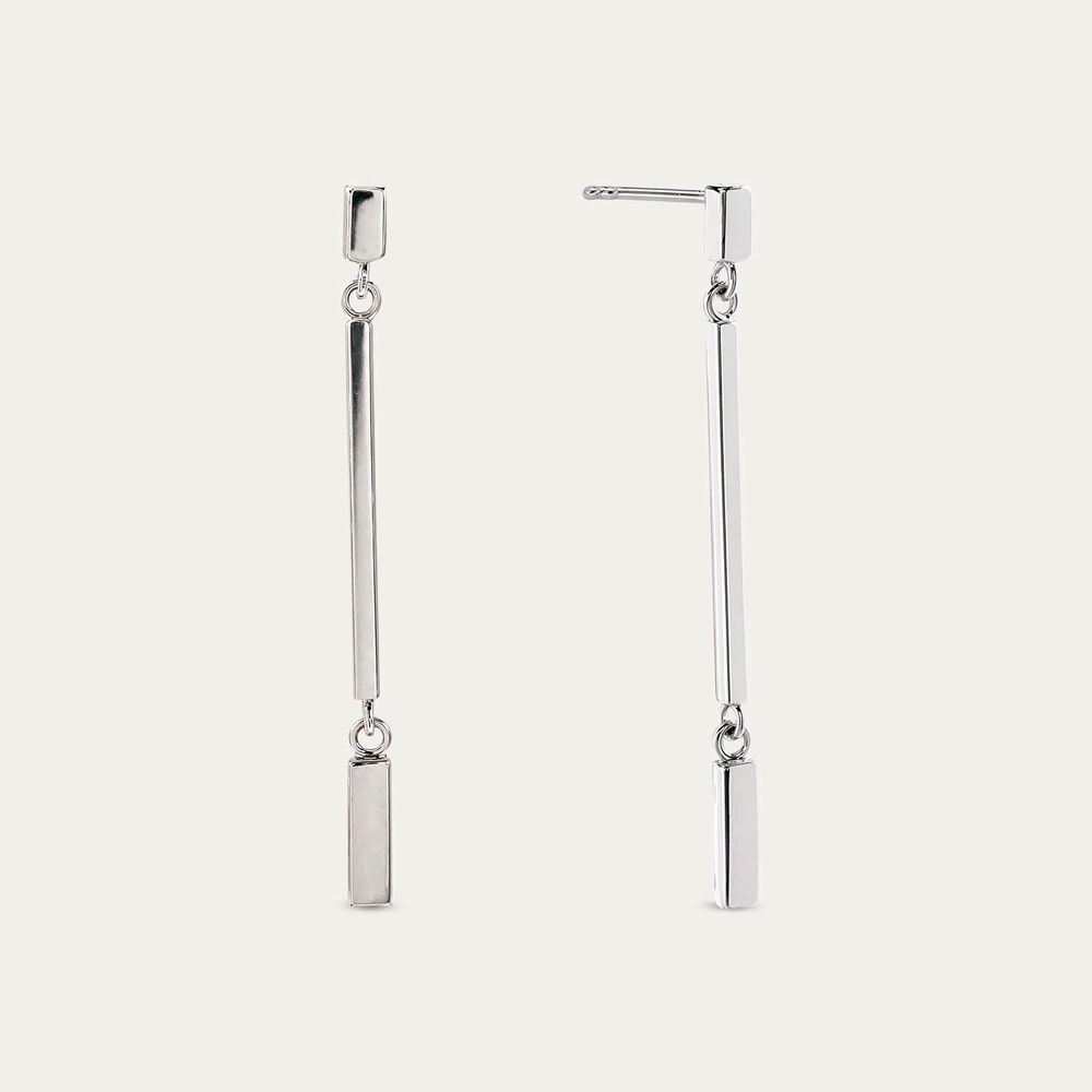Sterling Silver Long Bar Drop Earrings