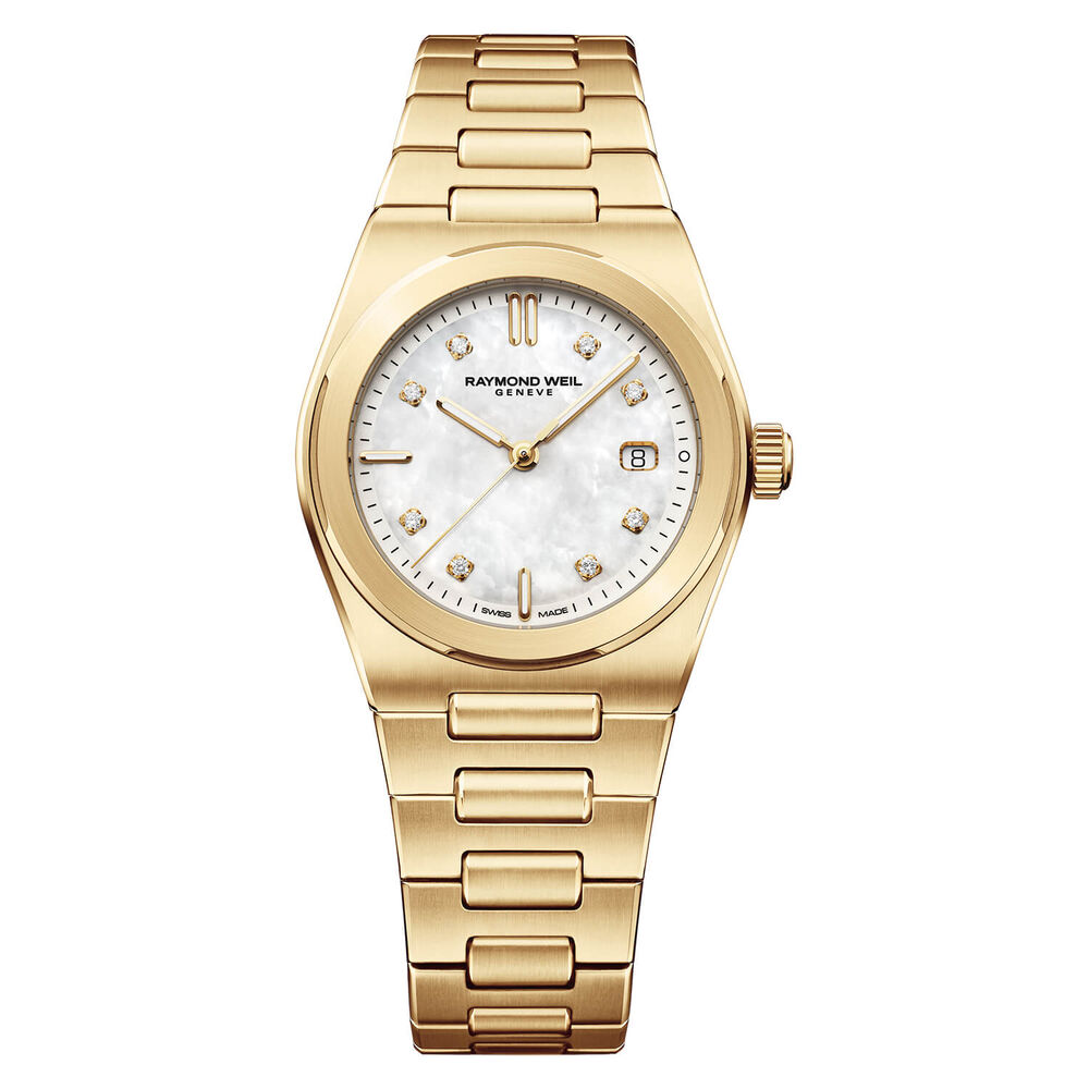 Raymond Weil A.R.T. 30mm White Mother of Pearl Dial Yellow Gold PVD Steel Bracelet Watch