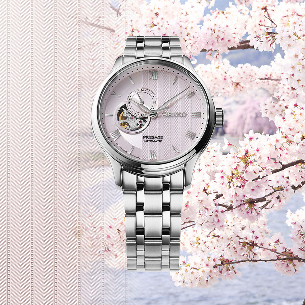 Seiko Presage Zen Garden Kyoto Cherry Blossom 41.8mm Dial Steel Bracelet Watch image number 4