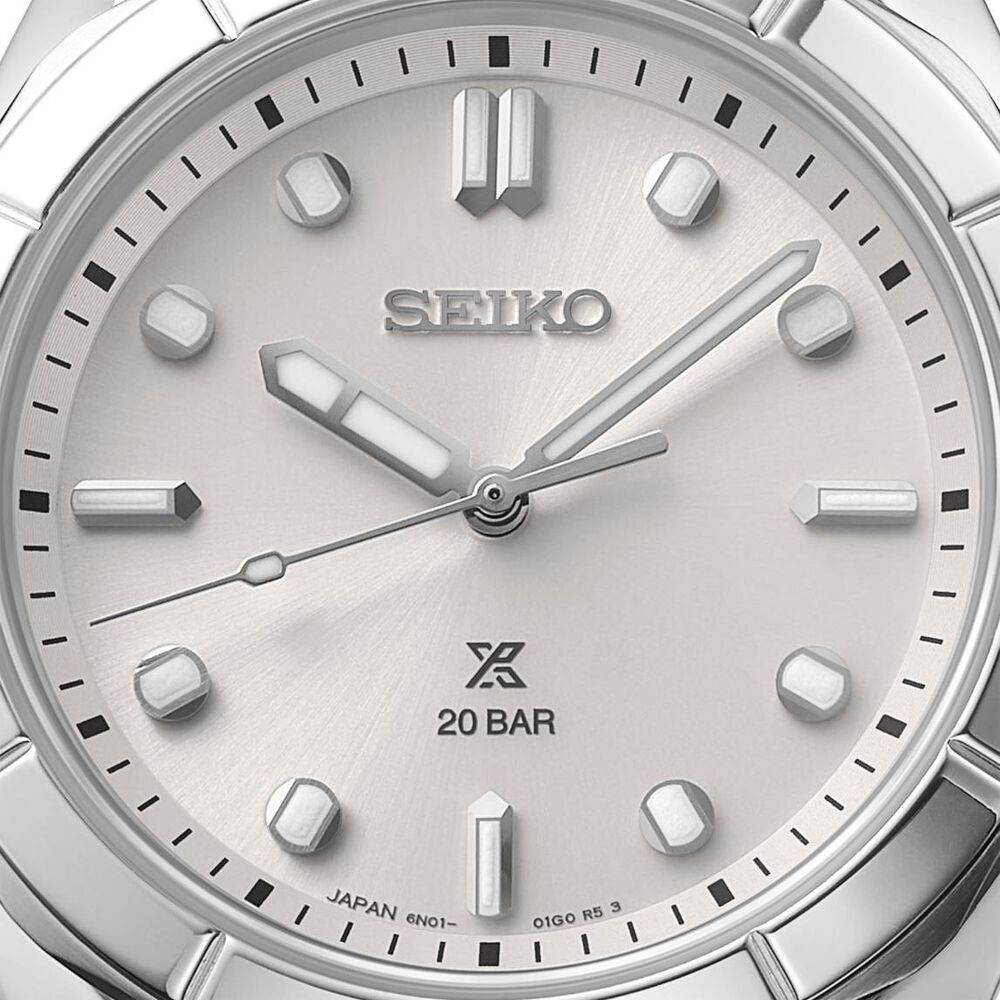 Seiko Prospex Ladies Marine Sports Silvery Sands 34mm Dial Steel Bracelet Watch