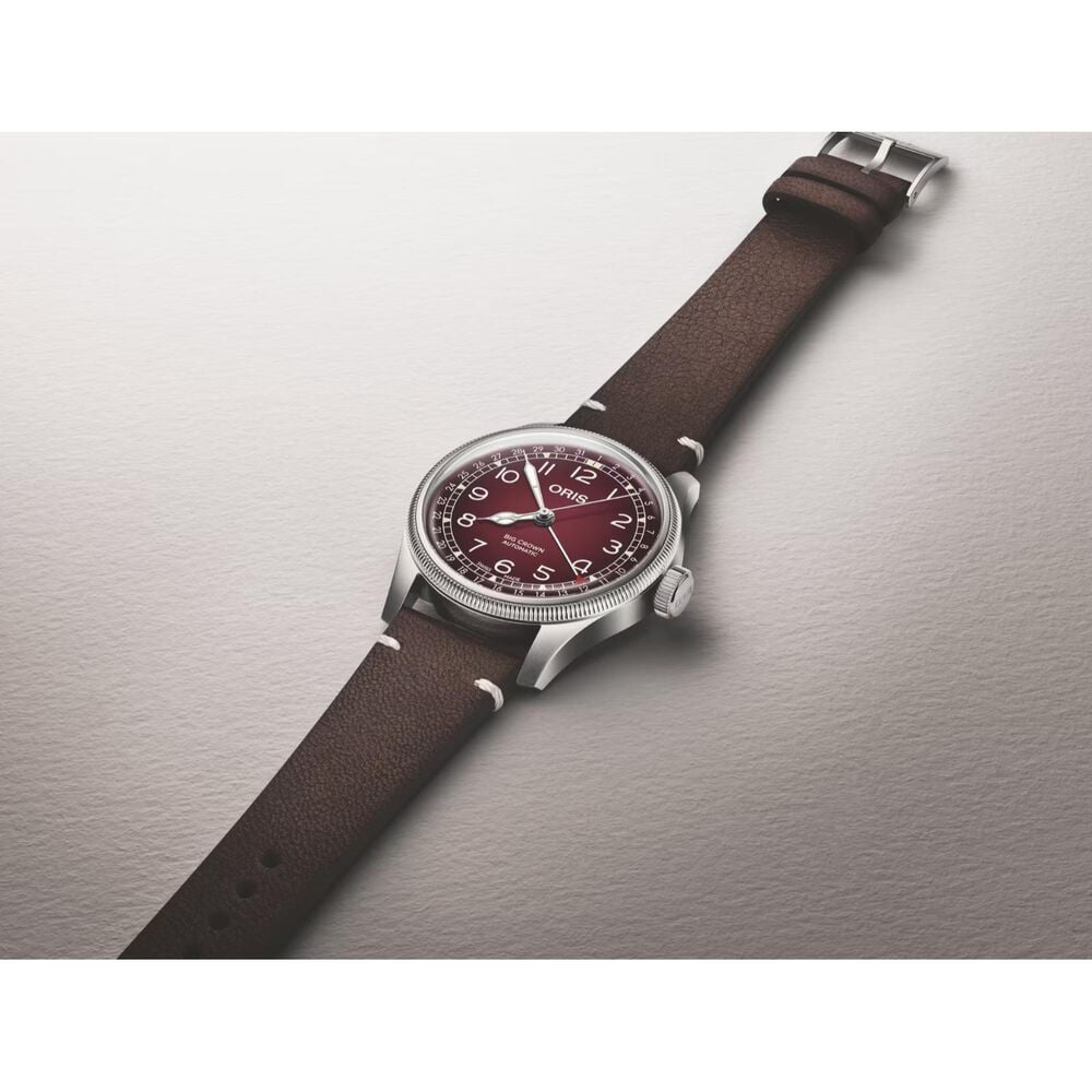 Oris x Cervo Volante Big Crown 40mm Burgundy Dial Brown Leather Strap Watch