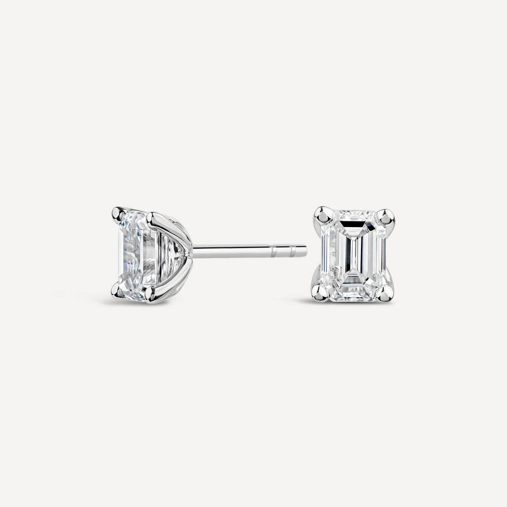 Born 18ct White Gold Lab Grown 1.40ct Diamond Emerald Cut Stud Earrings