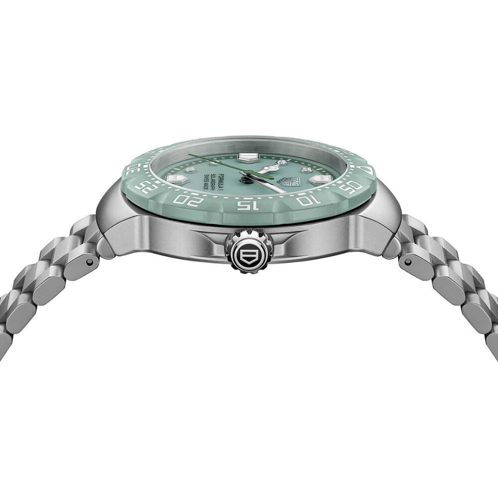 TAG Heuer Formula 1 Solargraph Green Dial Diamond Dots Steel Bracelet Watch