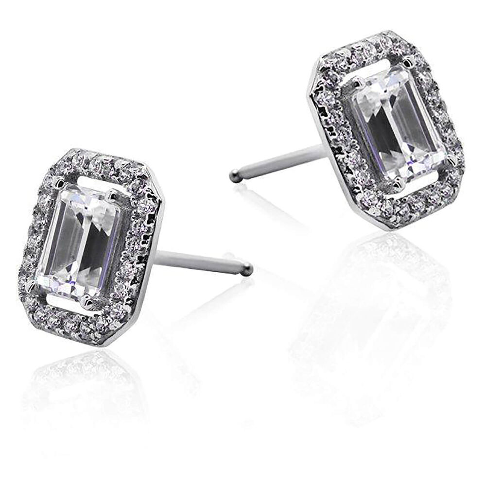 CARAT* London Silver Eton Emerald Borderset Stud Earrings