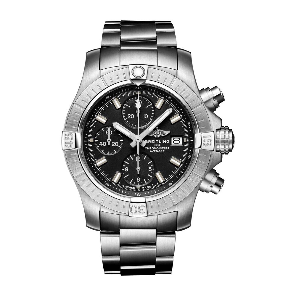 Breitling Avenger 43mm Chronograph Black Steel Case Bracelet Watch