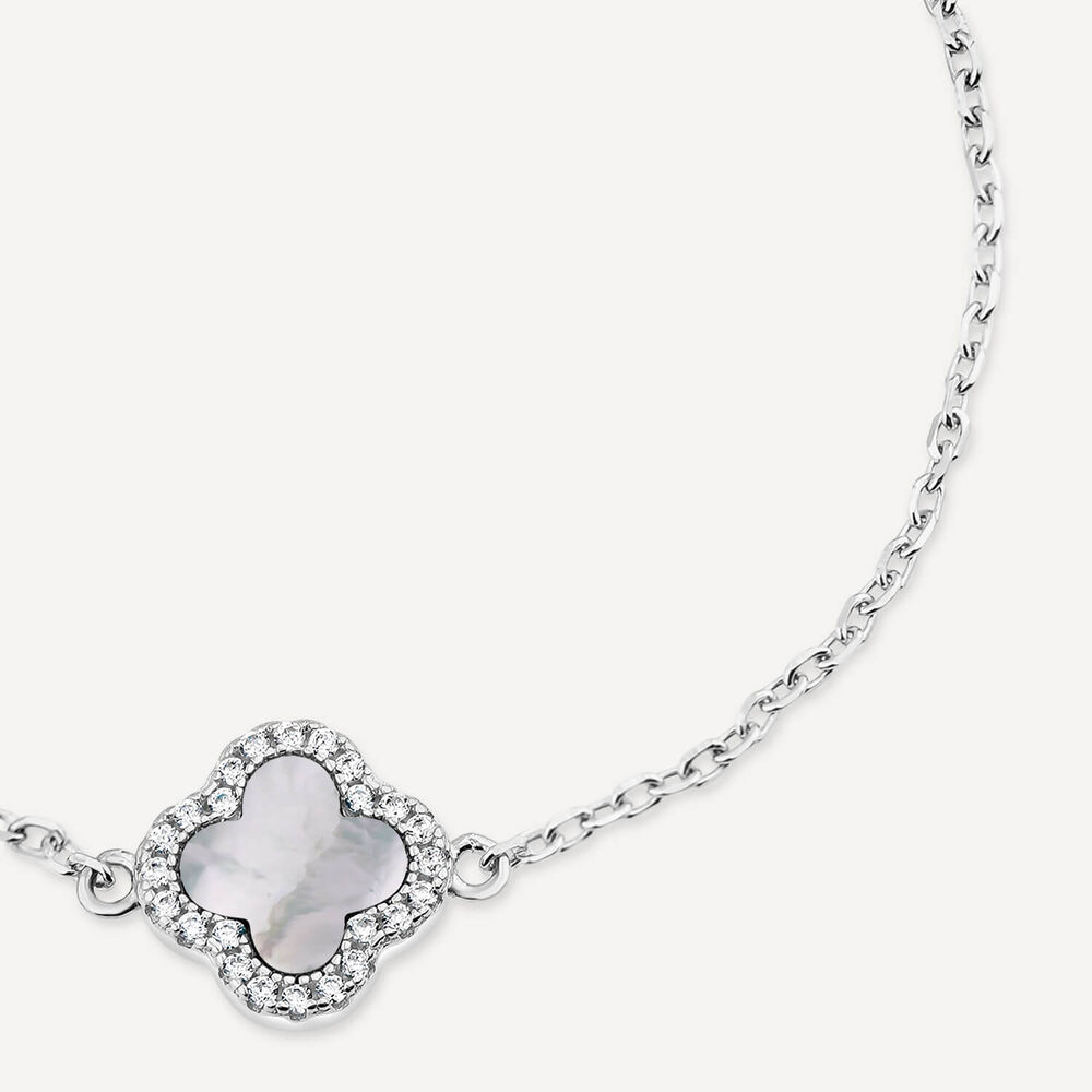 Sterling Silver Mother of Pearl & Cubic Zirconia Clover Petal Bracelet image number 1