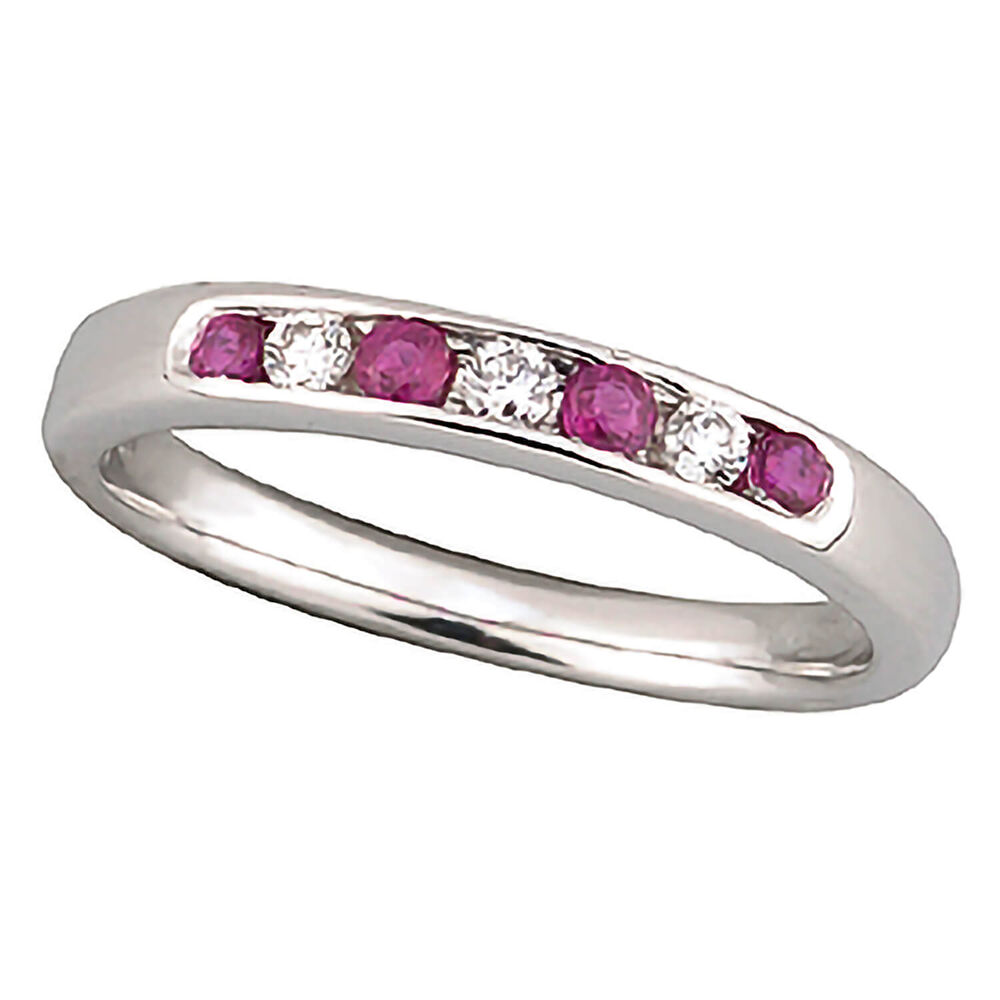 9ct white gold ruby and diamond seven stone ring