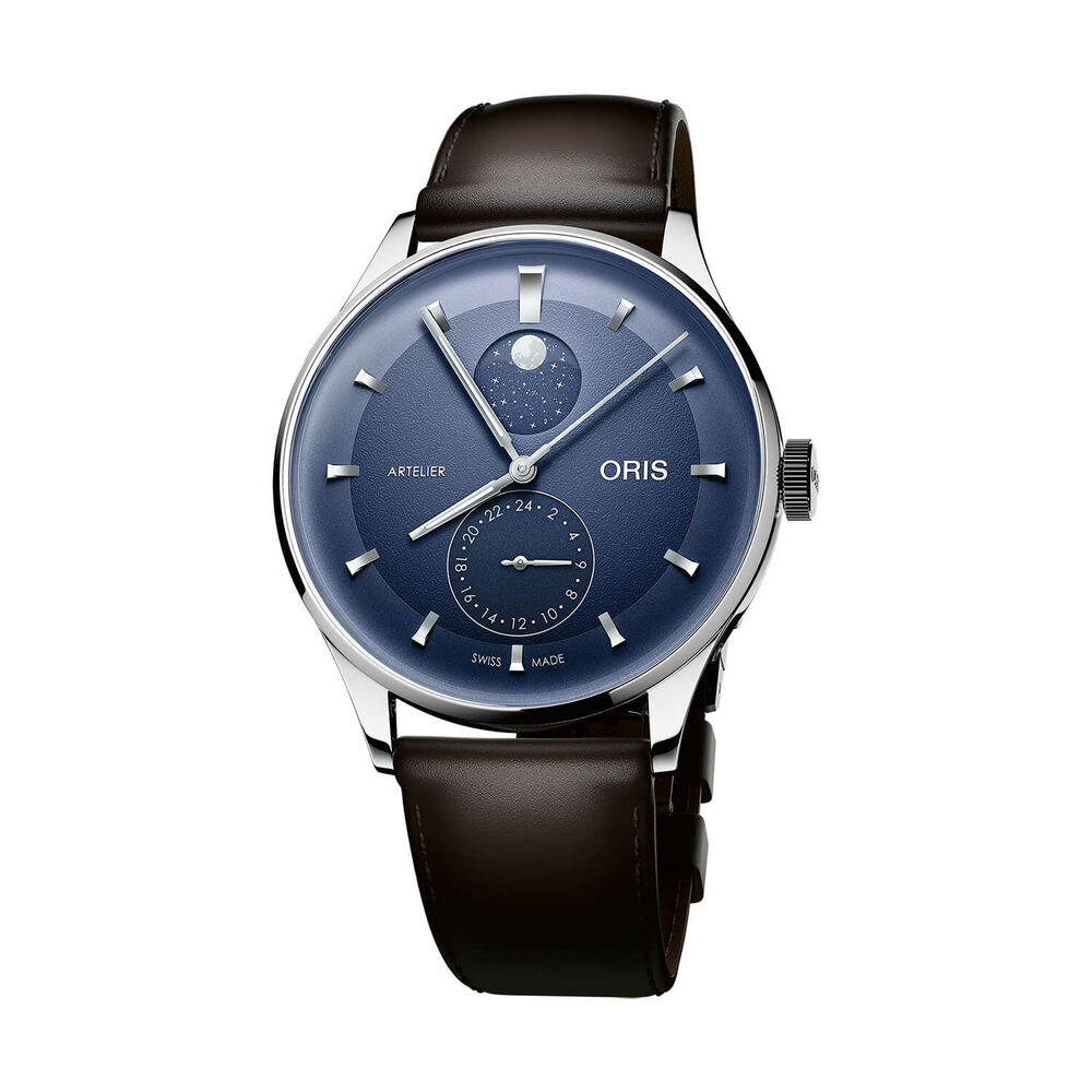 Oris Artelier Complication 39.5mm Blue Dial Dark Brown Leather Strap Watch