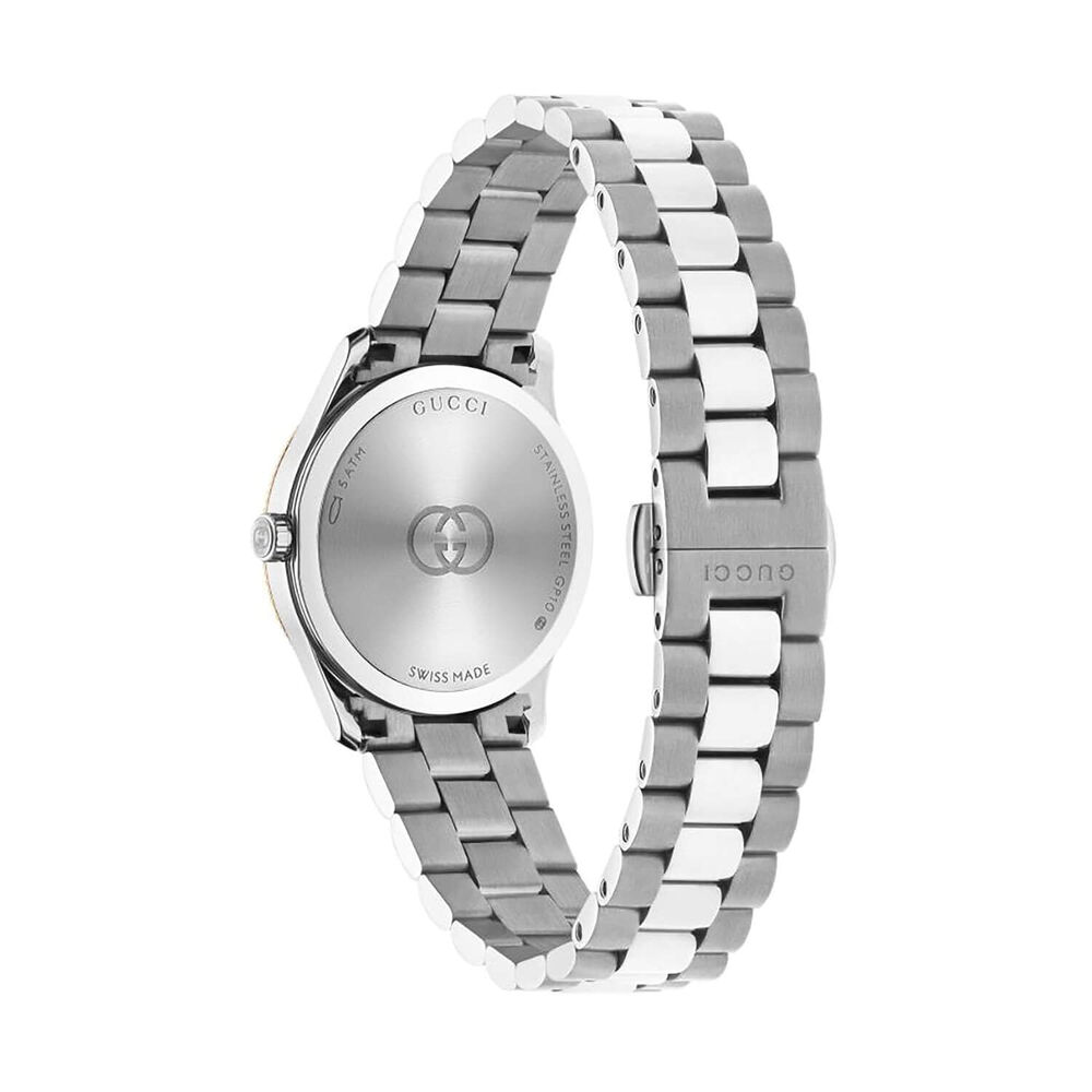 Gucci G-Timeless 29mm Silver Dial Two Diamond Dots Steel Bracelet Watch