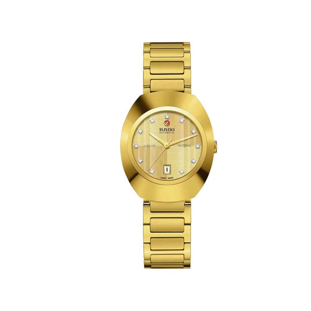Rado DiaStar Original Automatic 30mm Yellow Gold Dial Diamond Dots PVD Steel Bracelet Watch image number 0