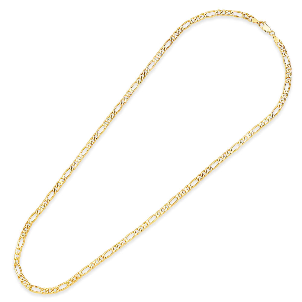 9ct Yellow Gold 20' Figaro 3+1 Hollow Chain Necklace image number 2