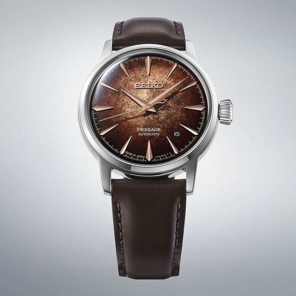 Seiko Presage Cocktail Time 'Whisky Mist' 38.5mm Brown Dial Brown Leather Strap Watch