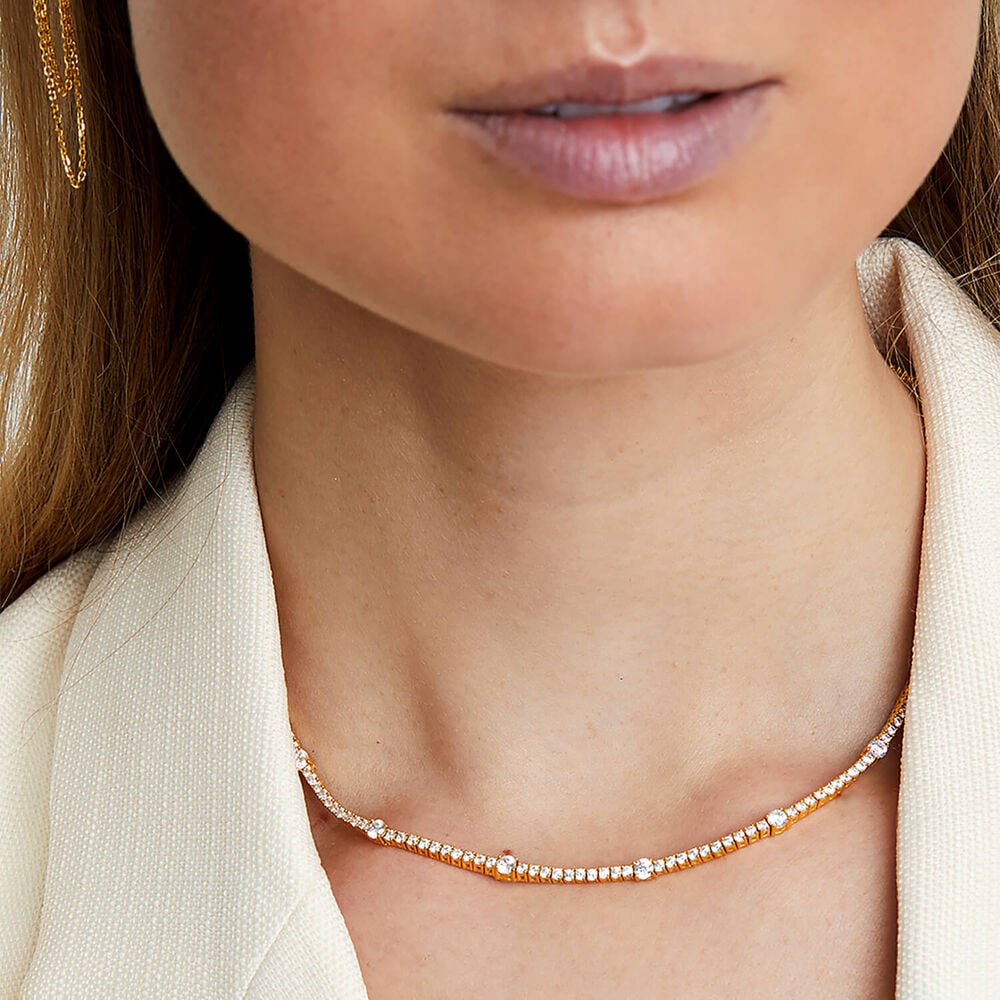 CARAT* London Phoebe Cubic Zirconia Gold Vermeil Tennis Necklace image number 1