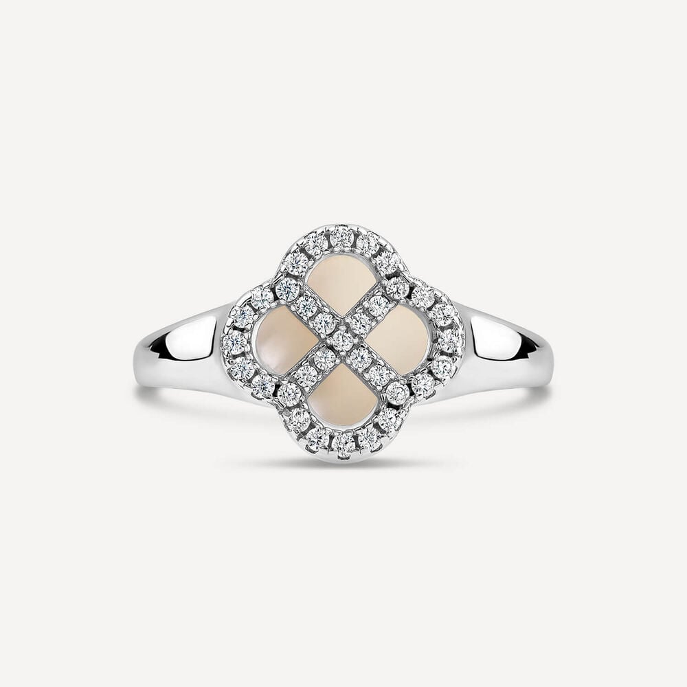 Sterling Silver Iridescent Centre Cubic Zirconia Clover Petal Ring