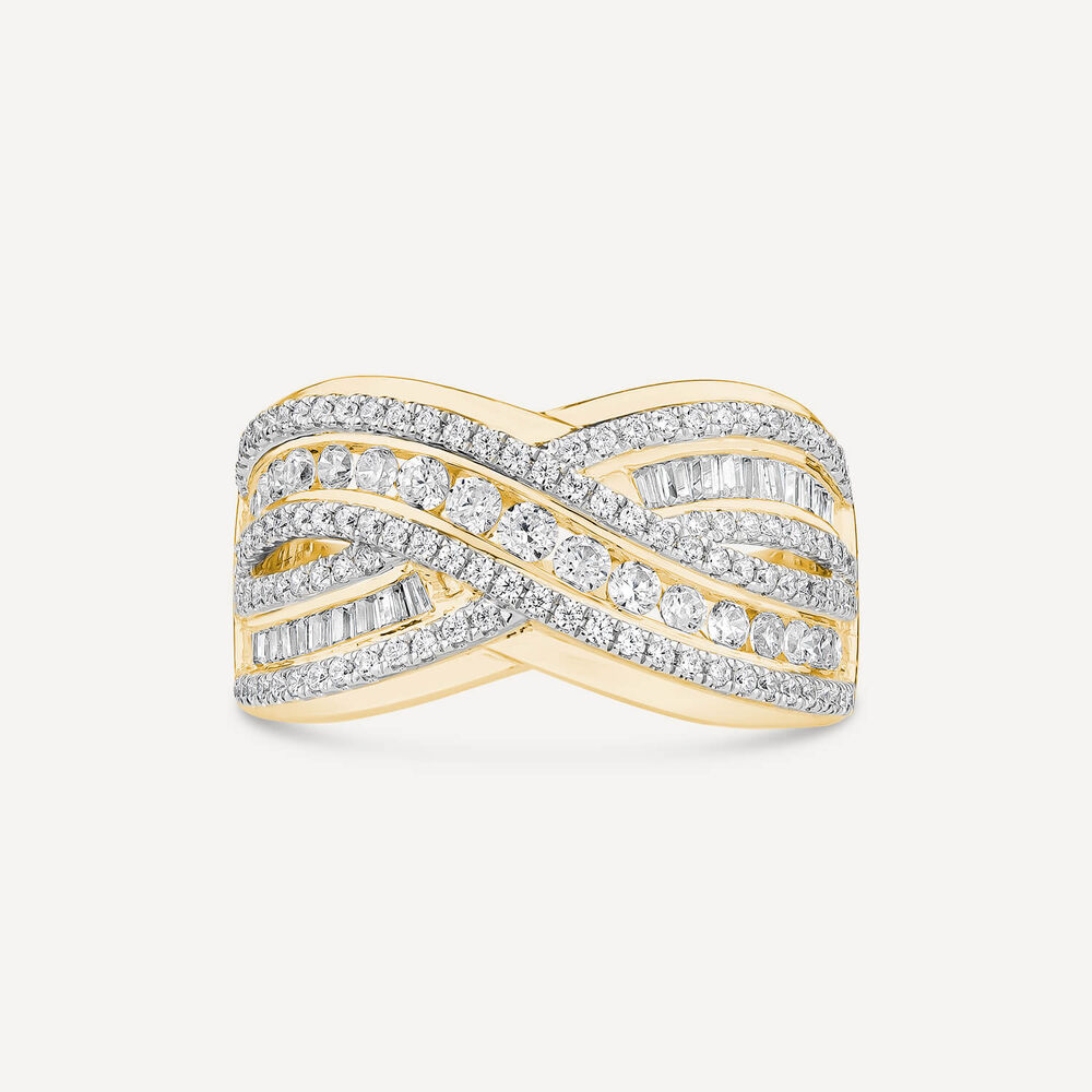 18ct Yellow & White Gold 1.00ct Diamond Crossover Band Ring image number 2