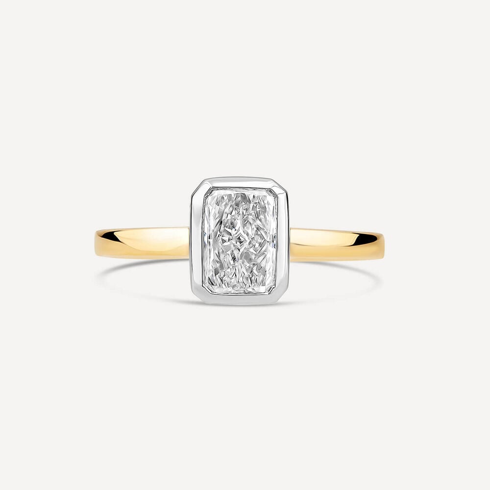 Born 18ct Yellow Gold 1.50ct Lab Grown Diamond Radiant Bezel Set Solitaire Ring image number 1