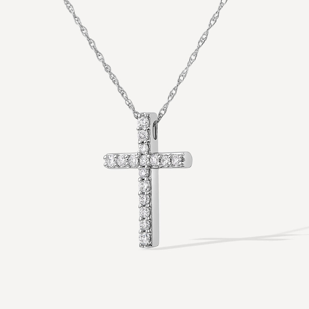Born Classic 9ct White Gold Lab Grown 0.15ct Round Brilliant Diamond Cross Pendant image number 1