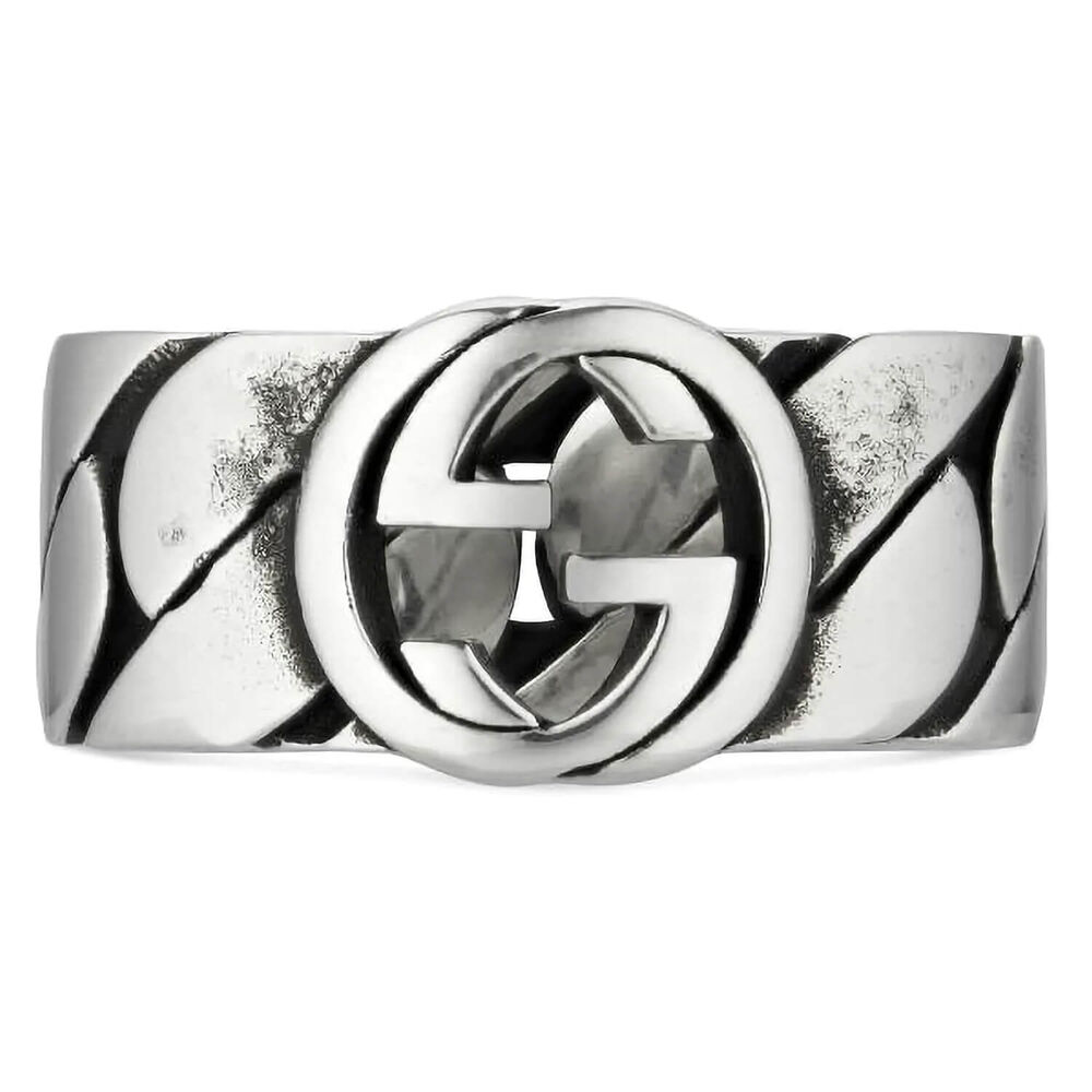 Gucci Interlocking Sterling Silver 8MM Band Ring (UK Size S) image number 1