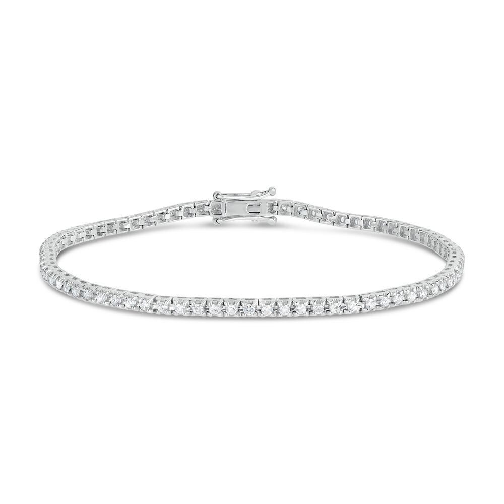 9ct White Gold 1.00ct Diamond Row Tennis Bracelet image number 0