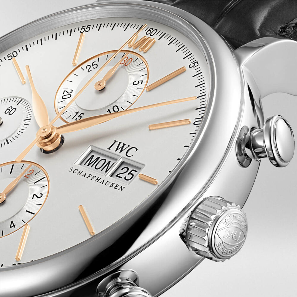 IWC Schaffhausen Portofino Chronograph Silver Dial Black Strap Watch image number 2