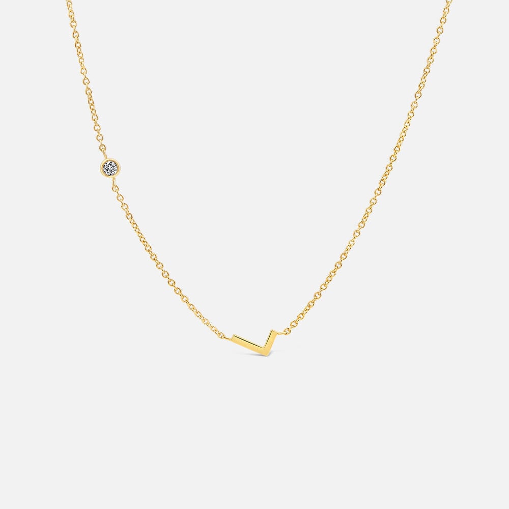 Yellow Gold Plated Vermeil Sterling Silver 0.06ct Lab Grown Diamond Initial L Necklet