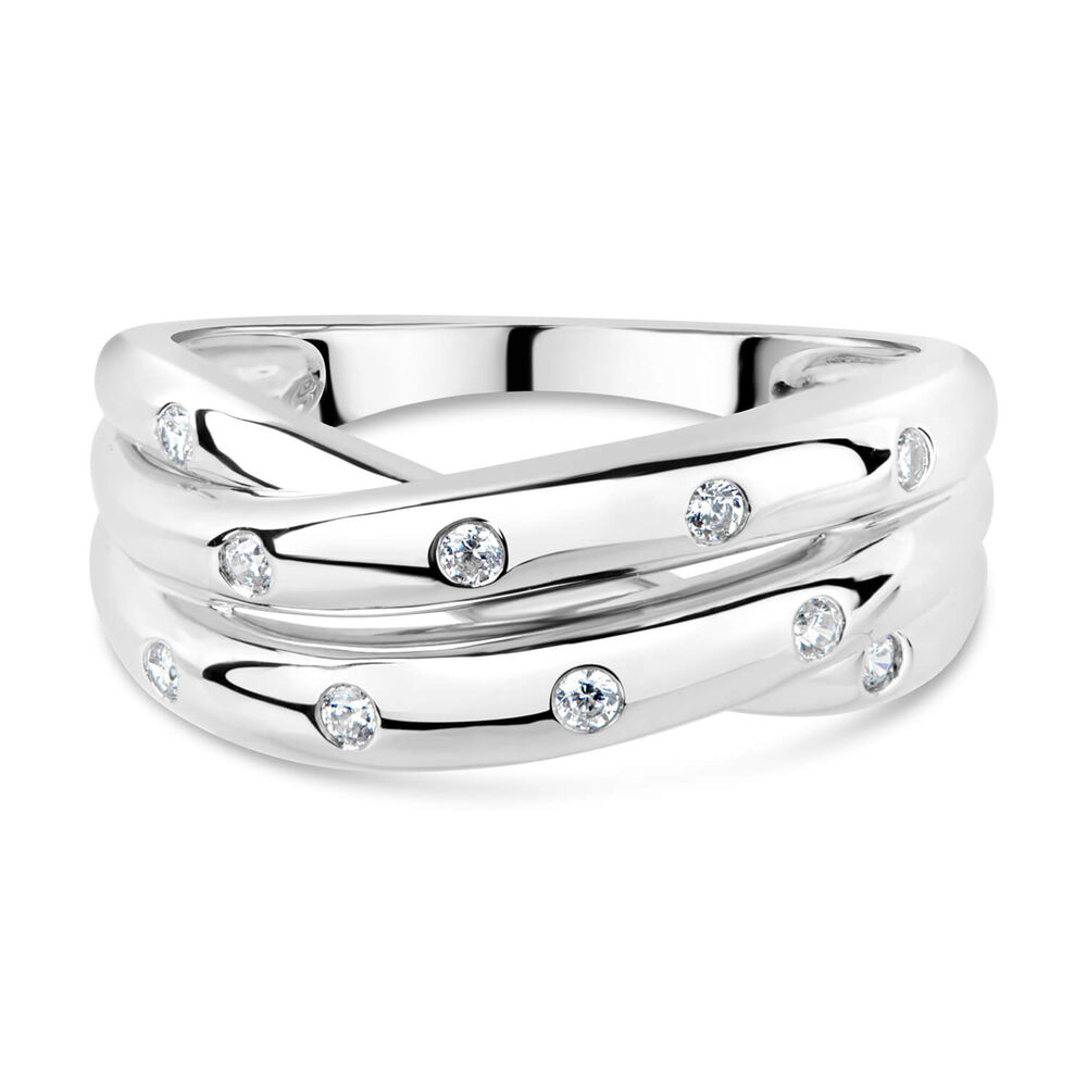 9ct White Gold 0.13ct Diamond Crossover Ladies Ring image number 4