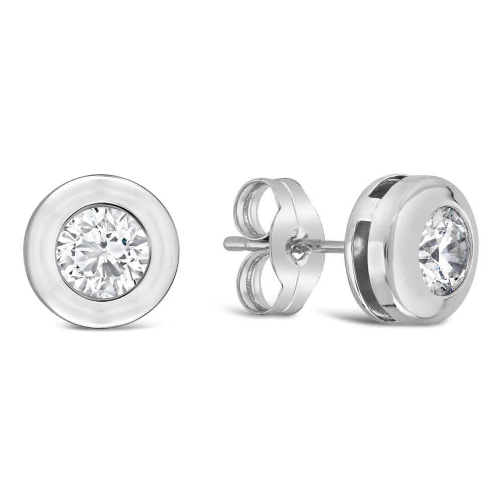 9ct White Gold Rubover Cubic Zirconia Stud Earrings image number 1