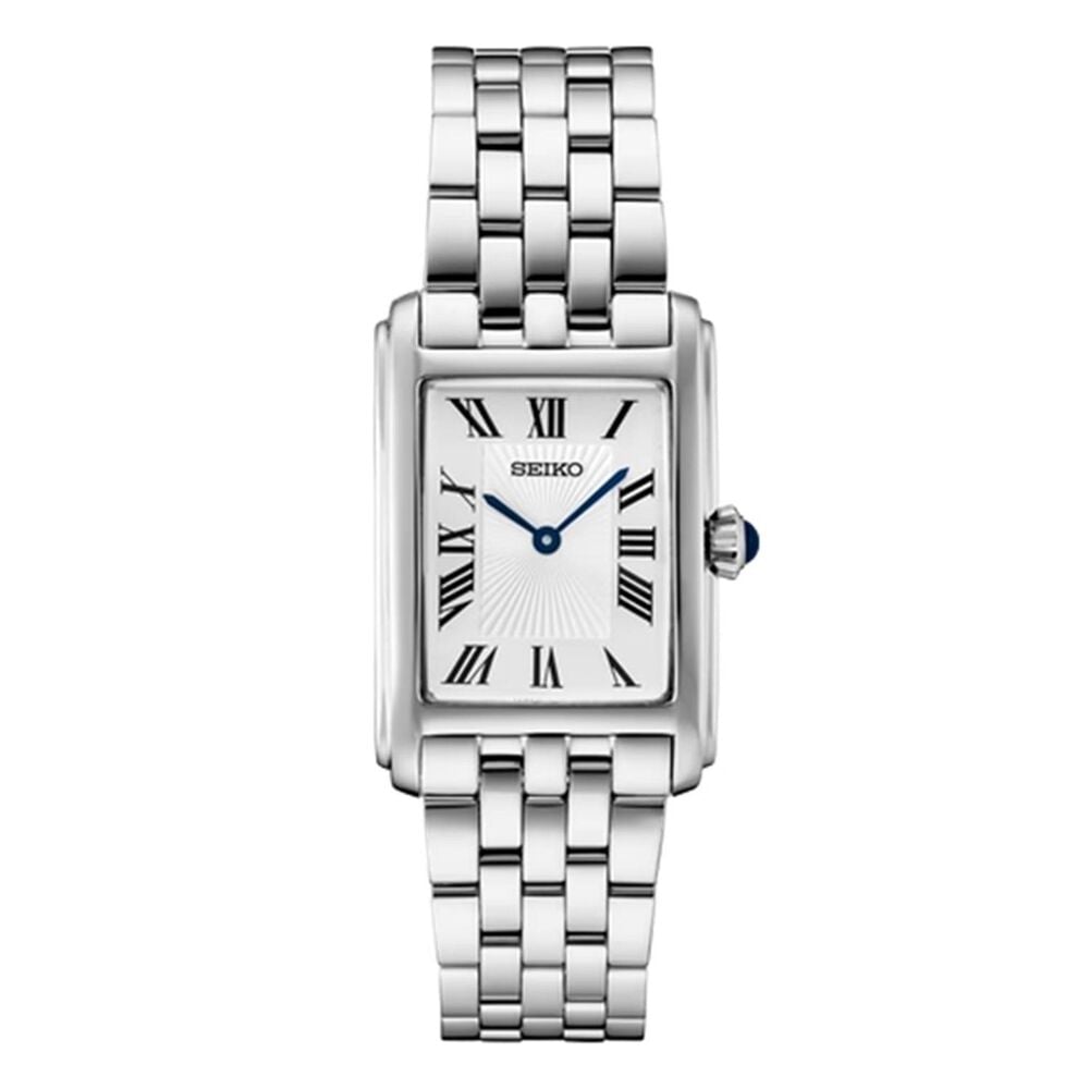 Seiko 22.2mm White Dial Silver Tone Steel Bracelet Watch