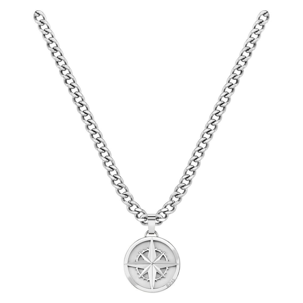 BOSS Stainless Steel Chain Compass Pendant Necklace