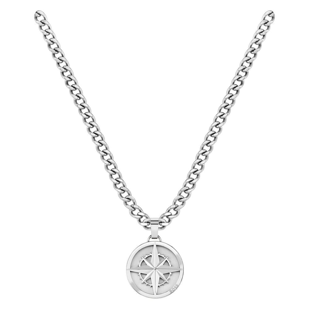 BOSS Stainless Steel Chain Compass Pendant Necklace image number 1