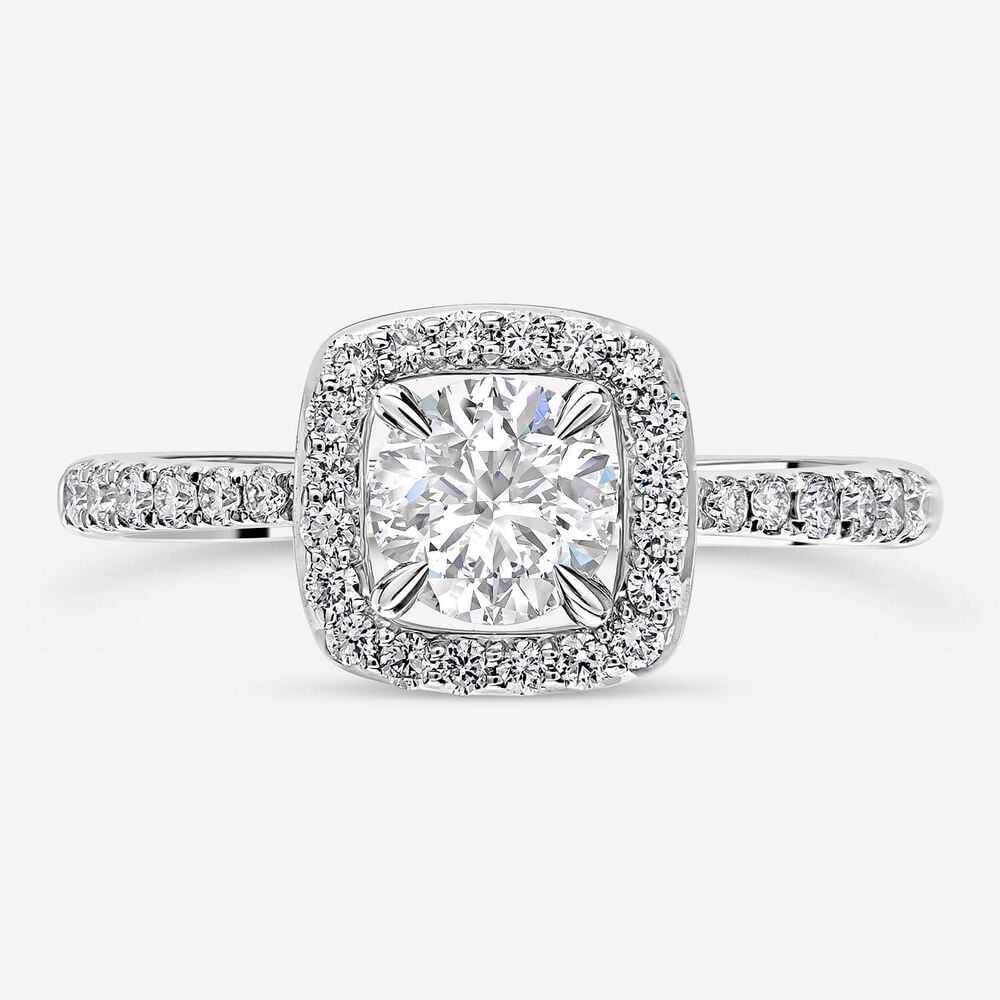 Platinum 0.60ct Cushion Diamond Halo & Shoulders Ring image number 1