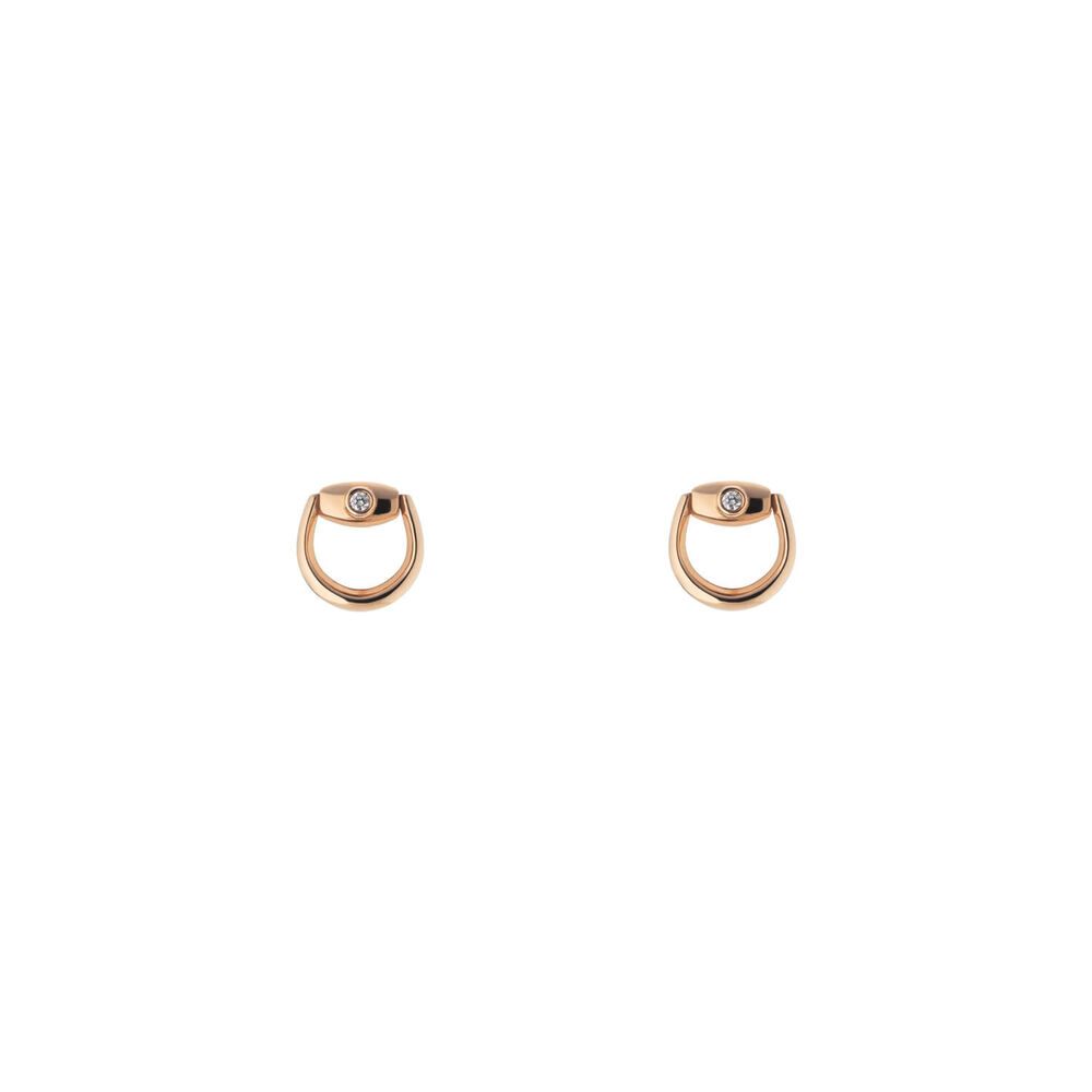 Gucci Horsebit 18k Rose Gold 0.03ct Diamond Stud Earrings