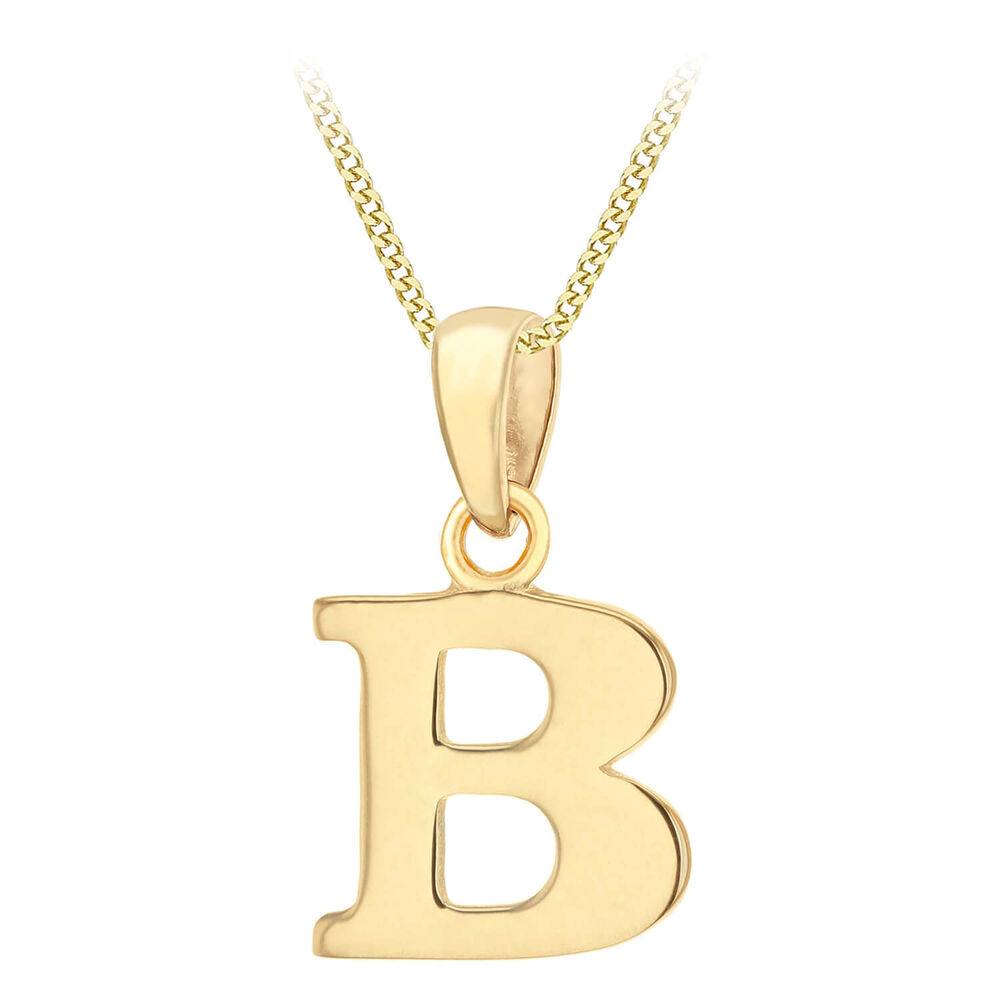 9ct Yellow Gold Plain Initial B Pendant  (Chain Included) image number 0
