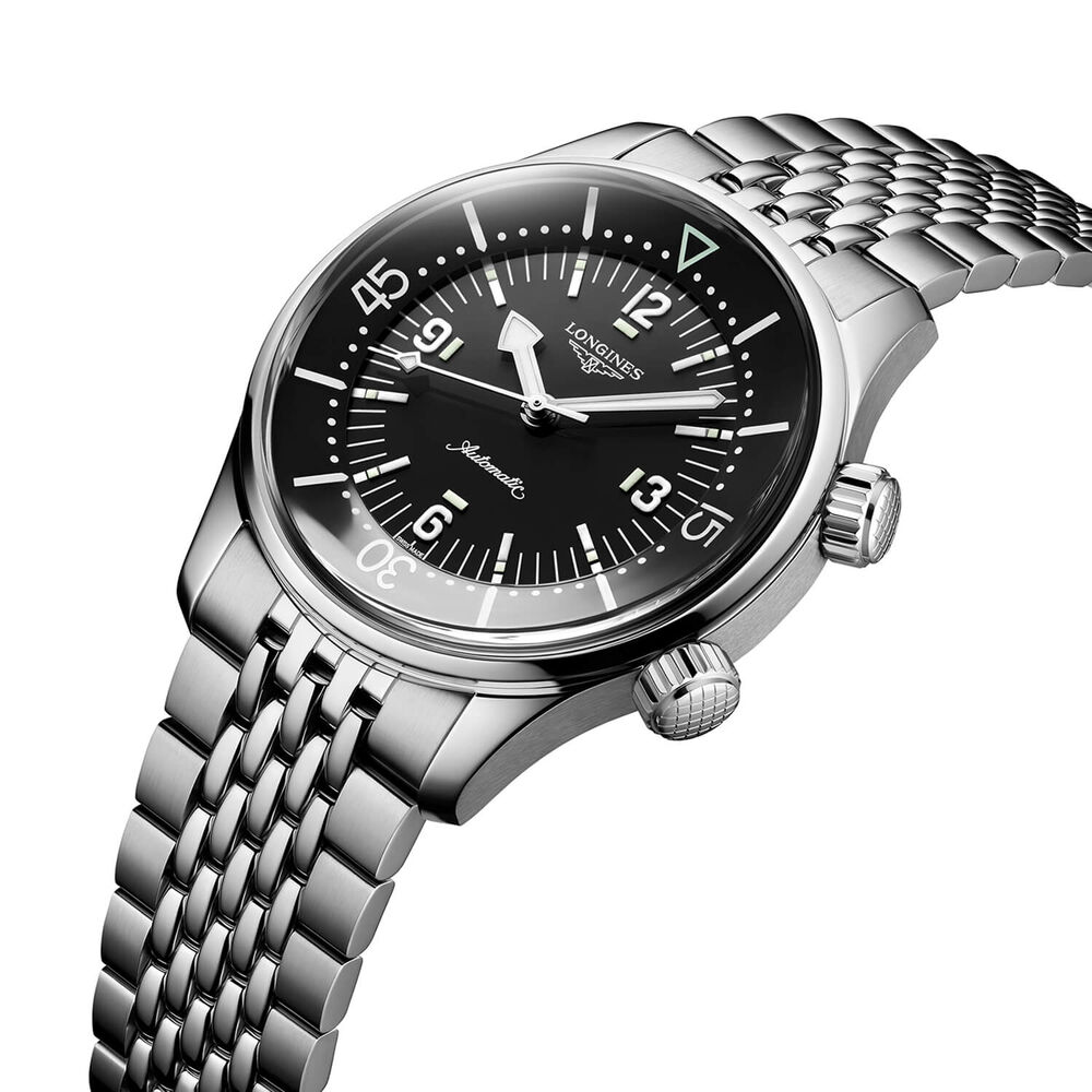 Longines Legend Diver 39mm Black Dial Stainless Steel Case Bracelet Watch image number 3