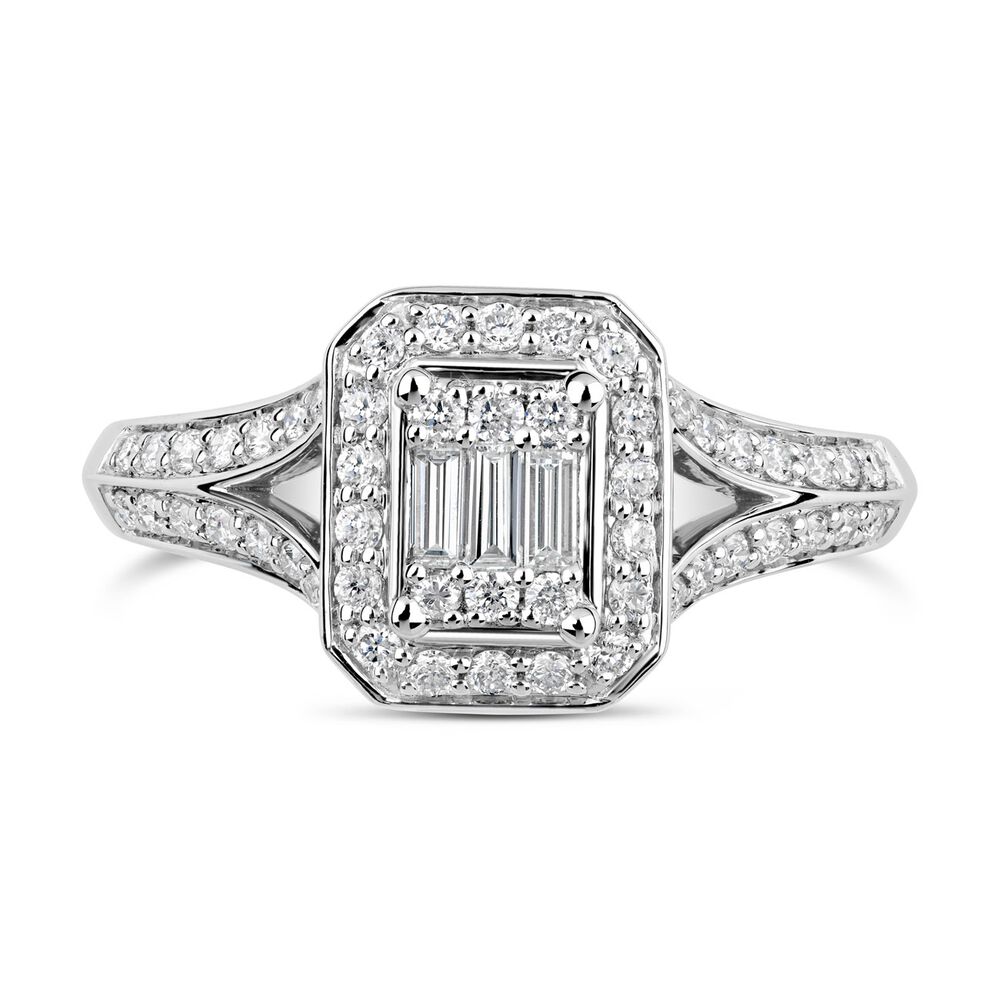 18ct White Gold Baguette Centre 0.50 Carat Diamond Frame Split Shoulders Ring