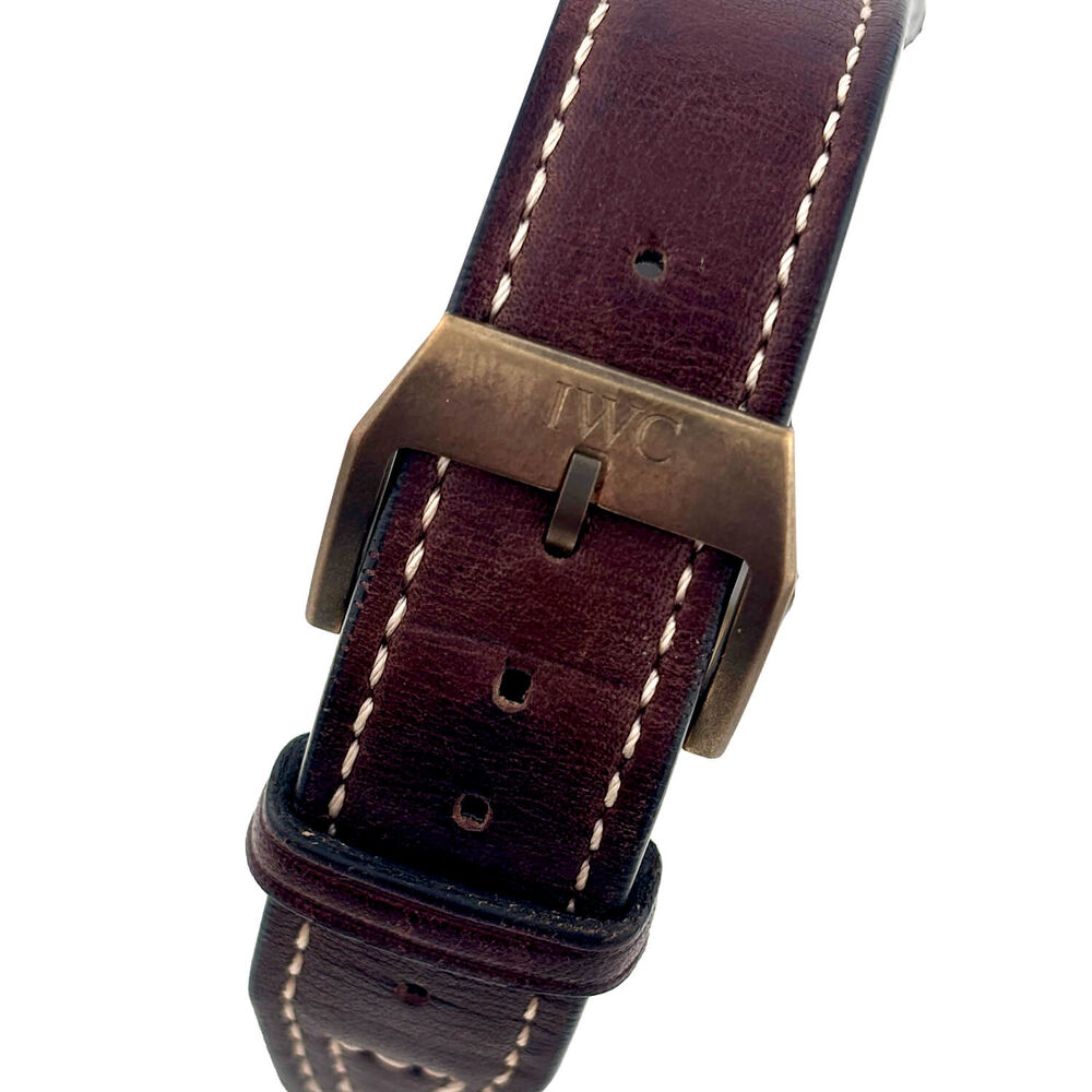 Pre-Owned IWC Schaffhausen Pilot's Watch Chronograph Spitfire Green Dial Brown Strap Watch image number 2