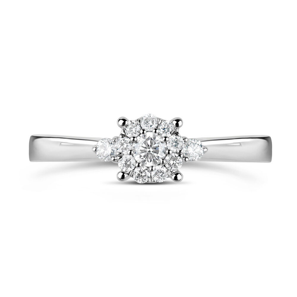 9ct White Gold 0.20ct Diamond Halo & Sides Ring image number 1