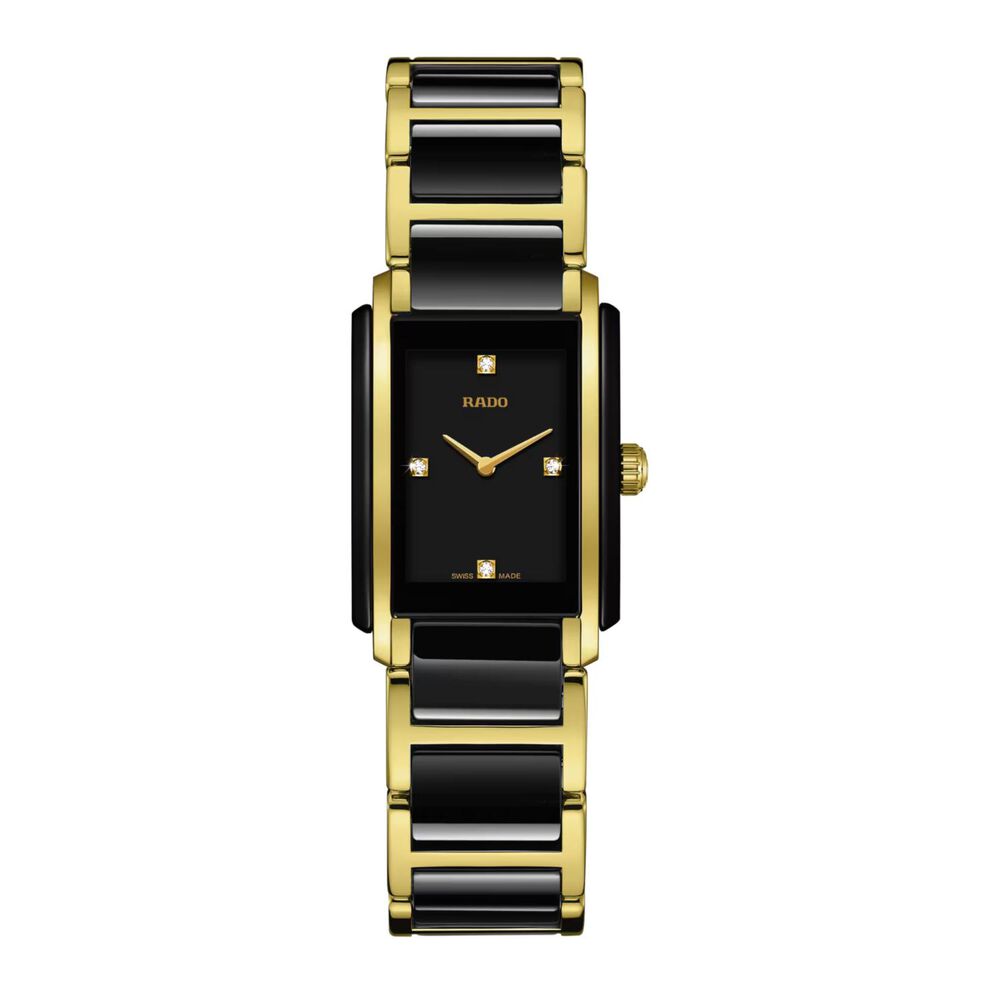 Rado Integral Rectangle Diamond Dot Black & Yellow Gold Bracelet Watch