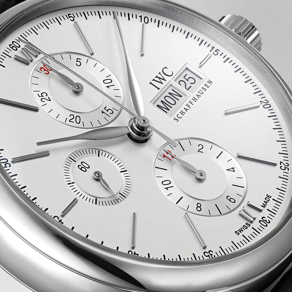 IWC Schaffhausen Portofino Chronograph Silver Dial Brown Strap Watch image number 2