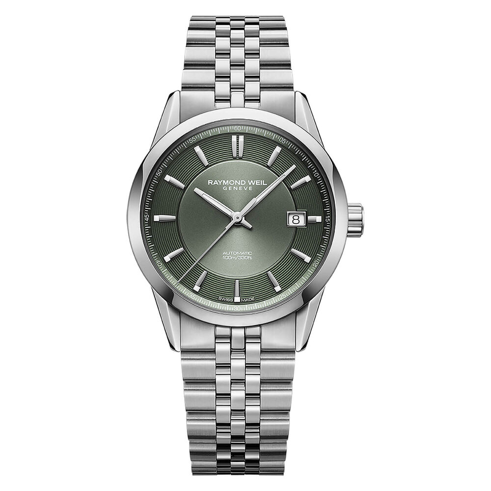 Raymond Weil Freelancer 38mm Olive Green Dial Steel Bracelet Watch